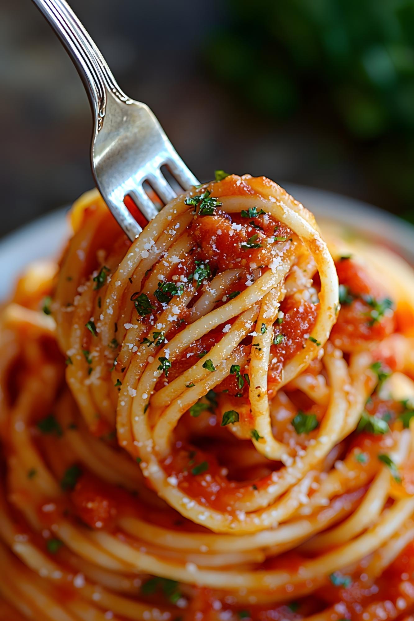 Prato de macarrão com molho de tomate